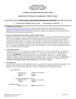 Florida Chiropractic Licensure Application