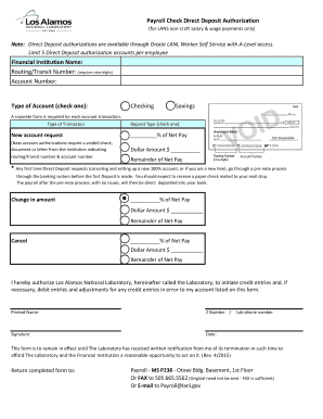 Payroll Direct Deposit Authorization