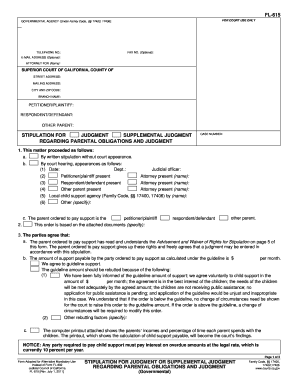 California Stipulation for Judgment on Parental Obligations