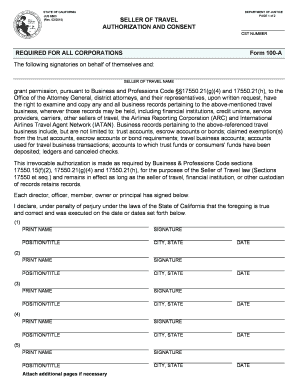California Seller of Travel Authorization and Consent