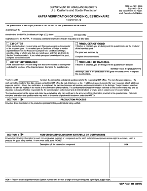 NAFTA Verification of Origin Questionnaire