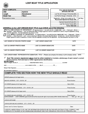 Oregon Lost Boat Title Application
