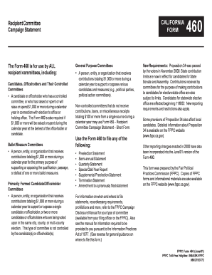 California Form 460 Campaign Statement
