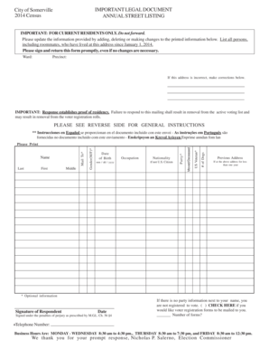Somerville Annual Street Listing Census Form