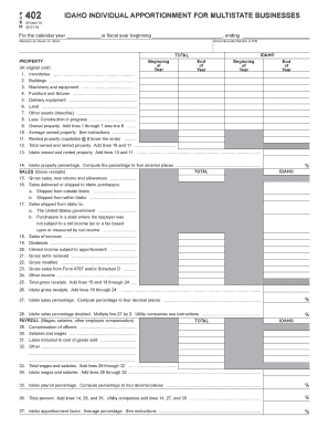 Idaho Form 402 Individual Apportionment for Multistate Businesses