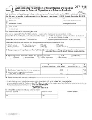 New York Retail Tobacco Registration Form DTF-716