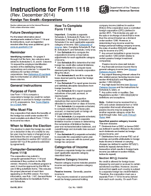 Form 1118 Foreign Tax Credit Corporations