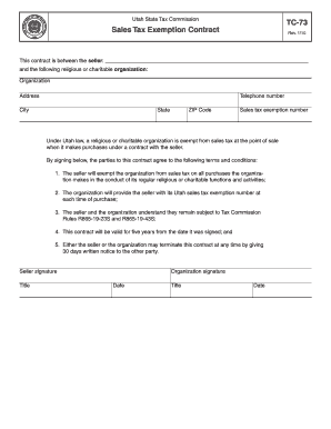 Utah Sales Tax Exemption Contract