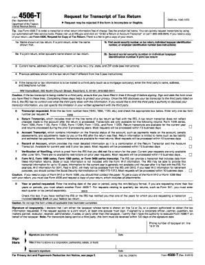 IRS Form 4506-T Request for Transcript of Tax Return
