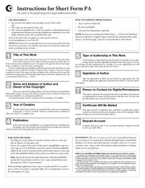 US Copyright Registration Form PA