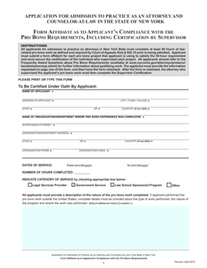 New York Attorney Pro Bono Compliance Affidavit