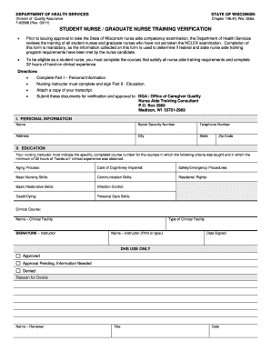Wisconsin Student Nurse Training Verification