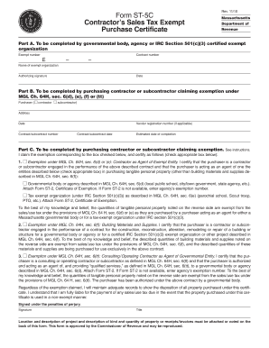 Massachusetts Contractor Sales Tax Exempt Purchase Certificate