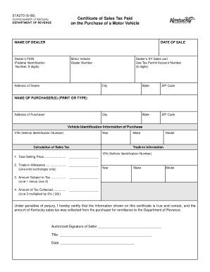 Kentucky Certificate of Sales Tax Paid