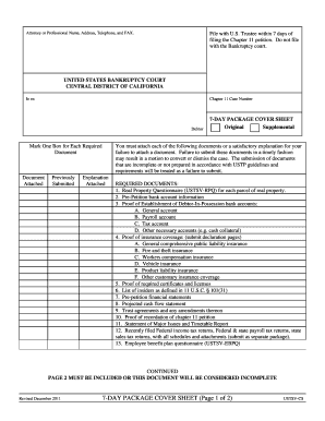 7-Day Package Cover Sheet for Chapter 11