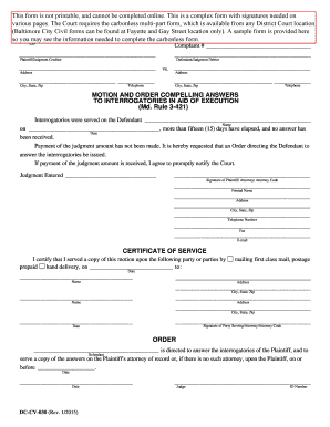 Motion and Order Compelling Answers to Interrogatories