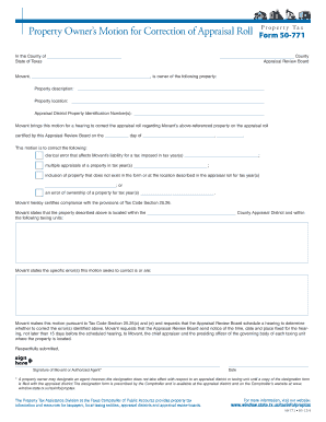 Property Owner’s Motion for Correction of Appraisal Roll