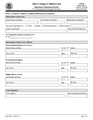 Alien's Change of Address Card USCIS Form AR-11