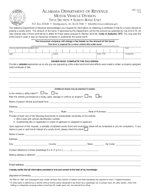 Alabama Motor Vehicle Title Bond Application