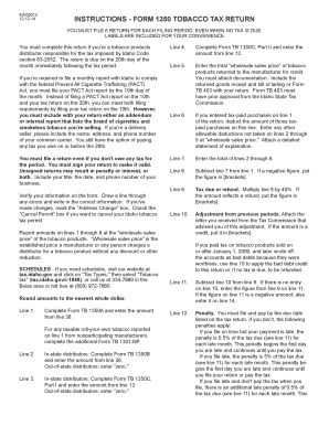 Idaho Tobacco Tax Return Form 1350