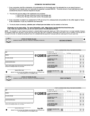 Rhode Island Corporate Estimated Tax Form