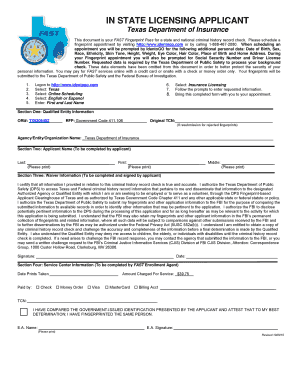 Texas Insurance Licensing Applicant Fingerprint Pass