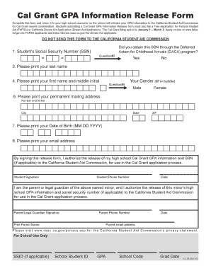 Cal Grant GPA Information Release Form