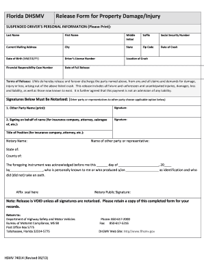Florida Property Damage Injury Release Form