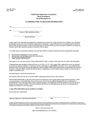 Authorization to Release Information for USDA Rural Housing