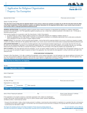 Texas Religious Organization Property Tax Exemption Form 50-117