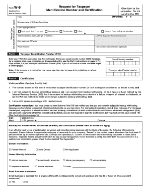 IRS Form W-9 Request for Taxpayer Identification Number and Certification