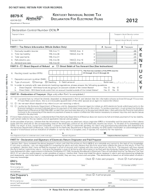 Kentucky Individual Income Tax Declaration for Electronic Filing