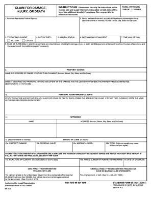 US Federal Tort Claims Act Damage Claim Form