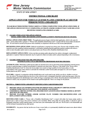 New Jersey Disability License Plates and Placard Application