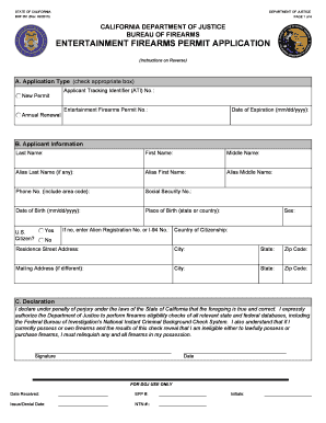 California Entertainment Firearms Permit Application