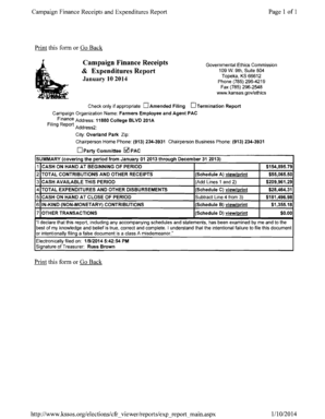 Kansas Campaign Finance Receipts and Expenditures Report