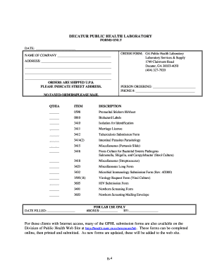 Georgia Public Health Laboratory Order Form
