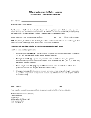 Oklahoma Commercial Driver License Medical Self-Certification Affidavit