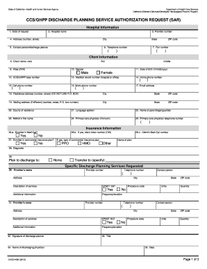California CCS/GHPP Discharge Planning Service Authorization Request
