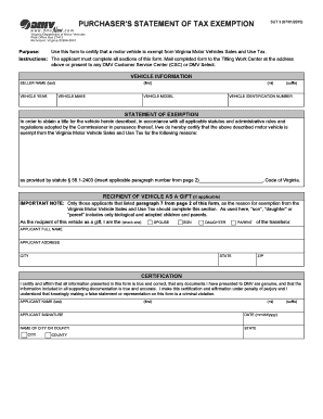 Virginia Motor Vehicle Sales Tax Exemption Form