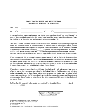 Notice of Lawsuit and Request for Waiver of Service of Summons