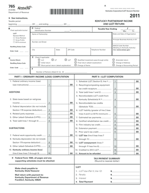 Kentucky Partnership Income and LLET Return