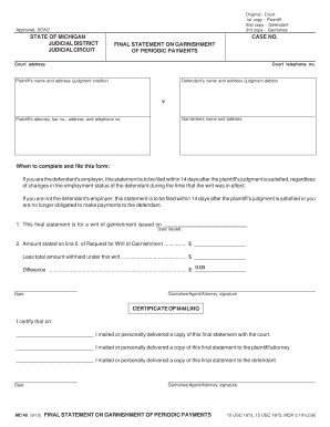 Final Statement on Garnishment of Periodic Payments