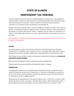 Illinois Independent Tax Tribunal Pro Se Petition