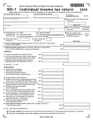 North Dakota Individual Income Tax Return 2005