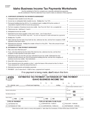 Idaho Business Income Tax Payments Worksheet