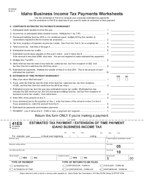 Idaho Business Income Tax Payments Worksheet