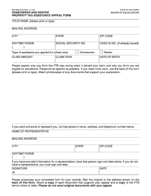 California Property Tax Assistance Appeal Form