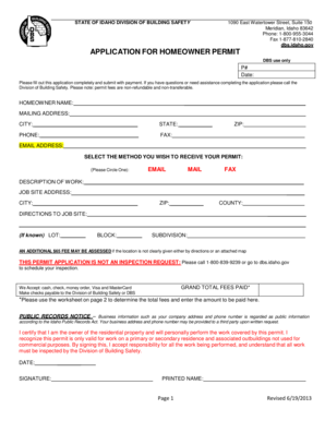 Idaho Homeowner Permit Application