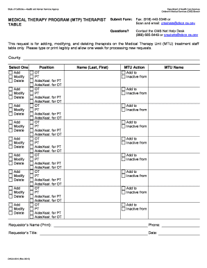 California Medical Therapy Program Therapist Form